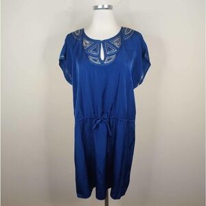 Cynthia Vincent Dress‎ Blue Satin Sequin Embellished Drawstring